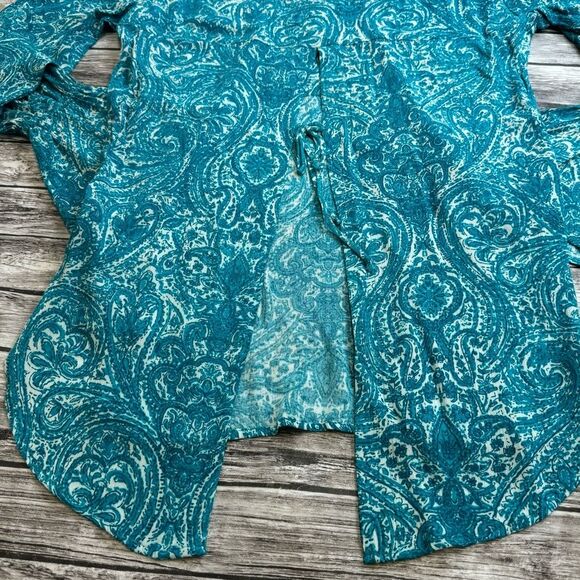 Women's Lucy Love Lace Up Casanova Blouse Tunic Teal Paisley L NWT - Picture 8 of 15